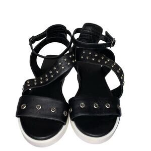 Sheridan Lane Black Leather Studded Platform Sandals Y2K Minimal NWOT 36